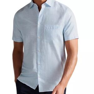 Ted Baker London Mens Addle Short Sleeve Linen Shirt Sz 4 (Lg) NWOT, Soft Blue